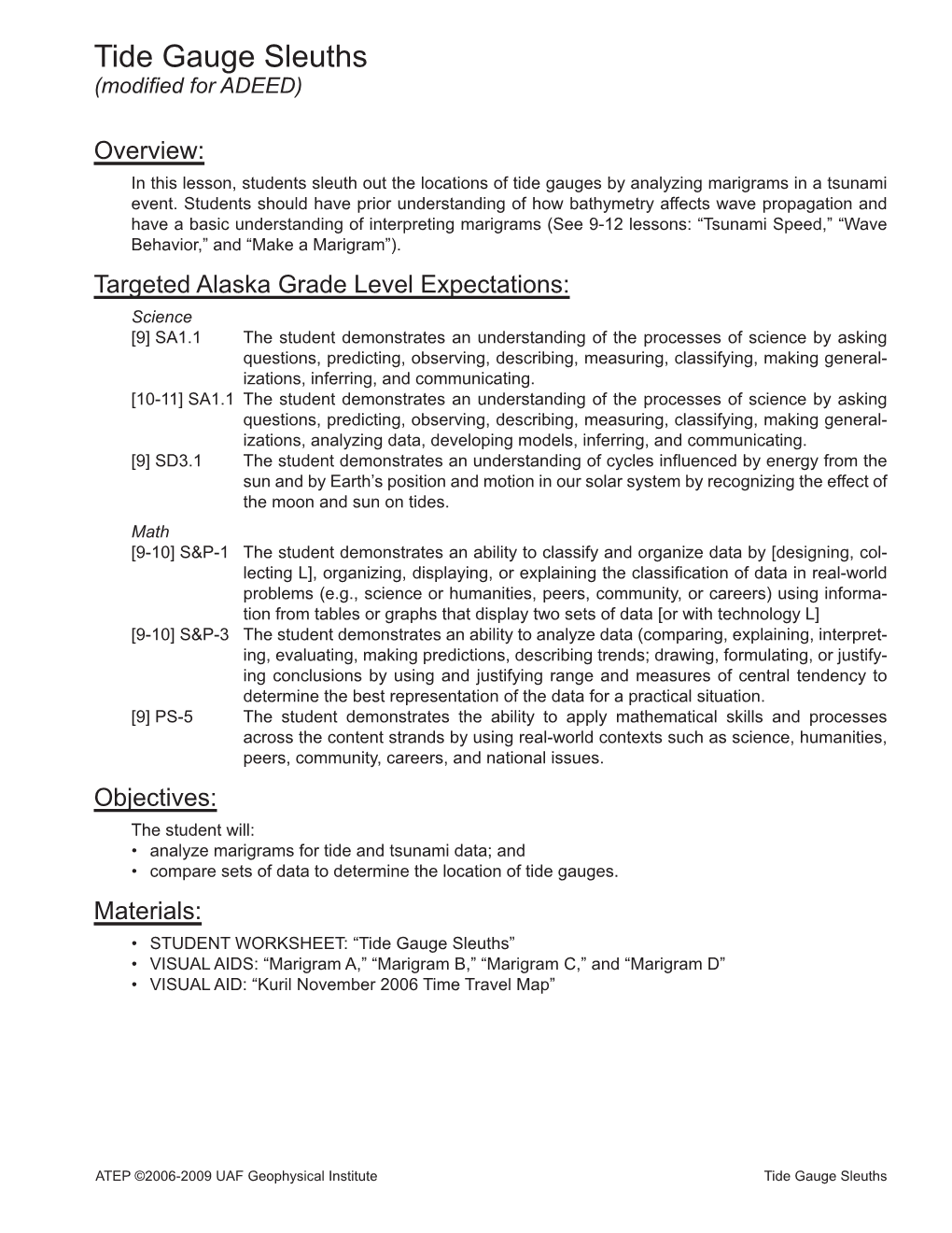 Tide Gauge Sleuths (Modified for ADEED)