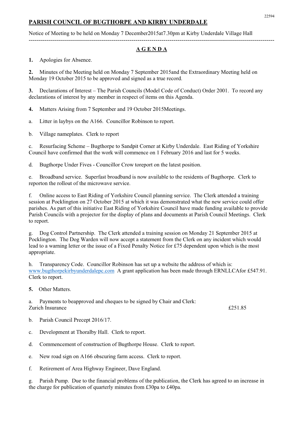 Parish Council of Bugthorpe and Kirby Underdale