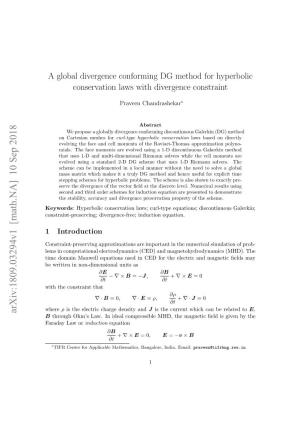 A Global Divergence Conforming DG Method for Hyperbolic Conservation Laws with Divergence Constraint