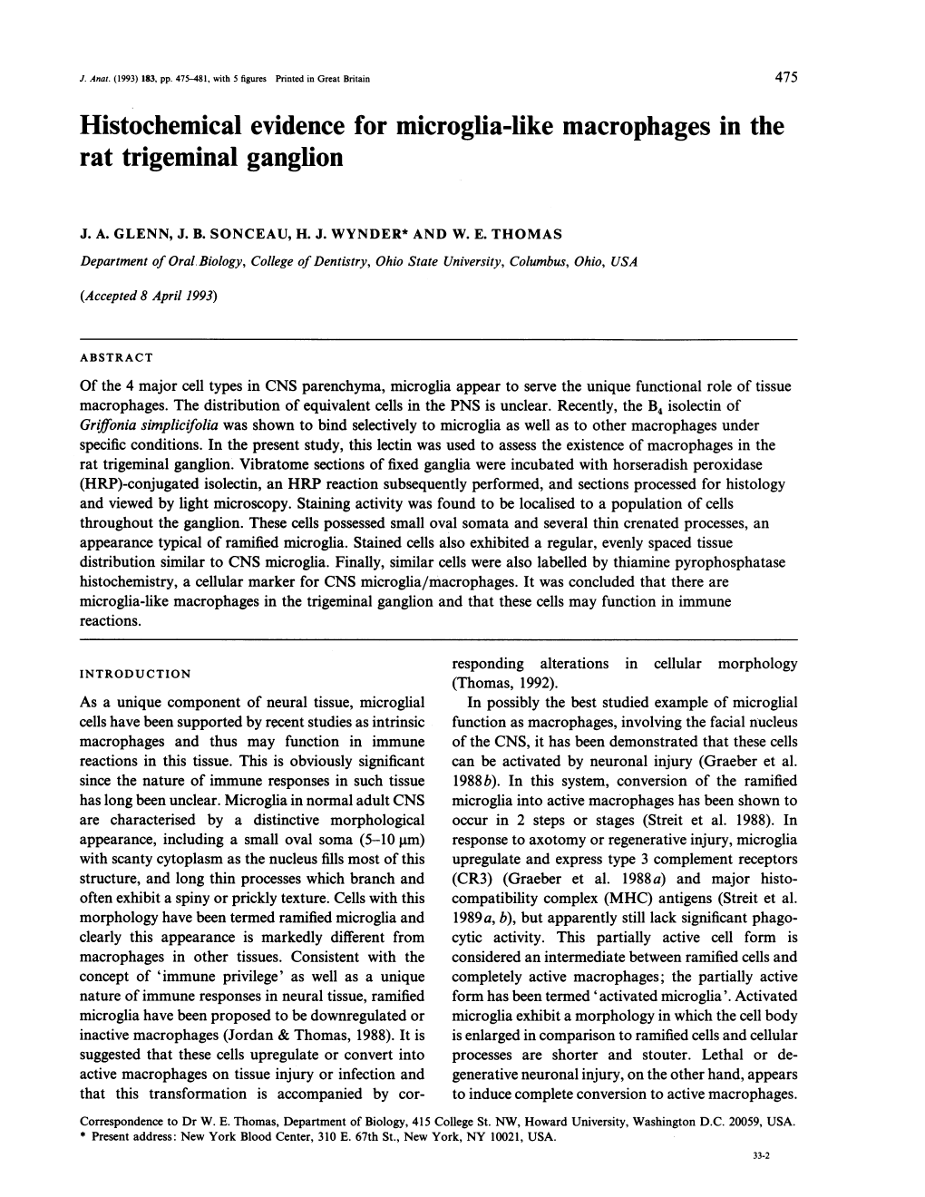 Histochemical Evidence for Microglia-Like Macrophages in the Rat Trigeminal Ganglion