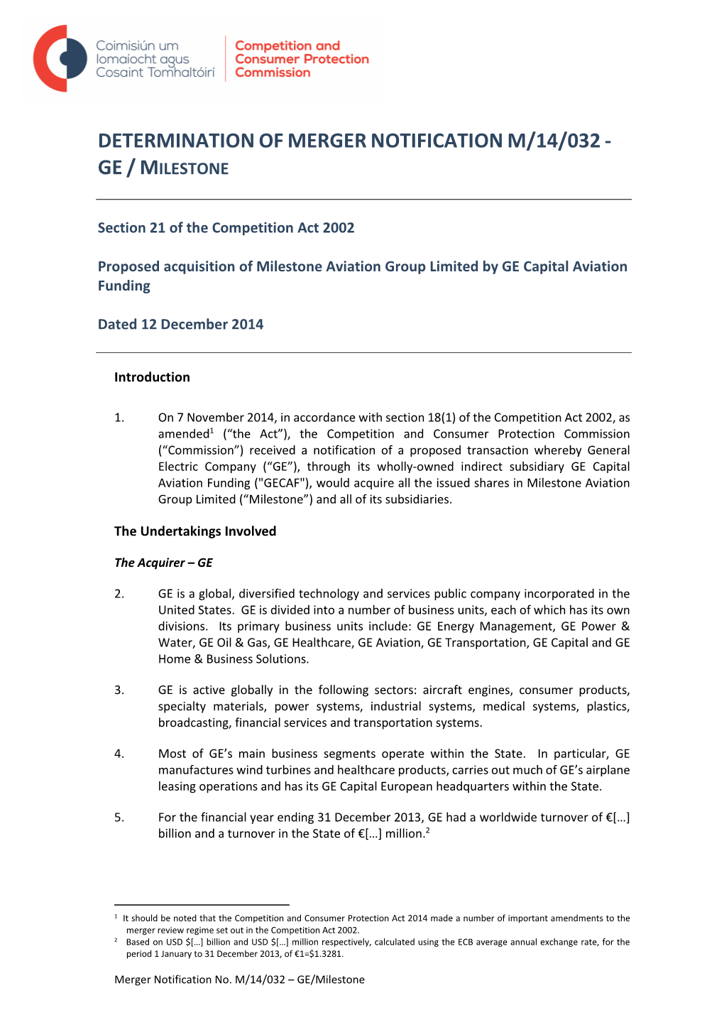 Determination of Mergernotification M/14/032