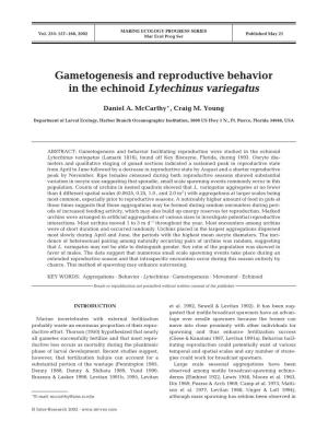 Gametogenesis and Reproductive Behavior in the Echinoid Lytechinus Variegatus