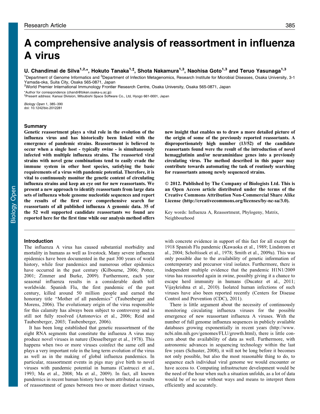 A Comprehensive Analysis of Reassortment in Influenza a Virus