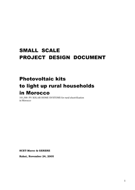 SMALL SCALE PROJECT DESIGN DOCUMENT Photovoltaic Kits To