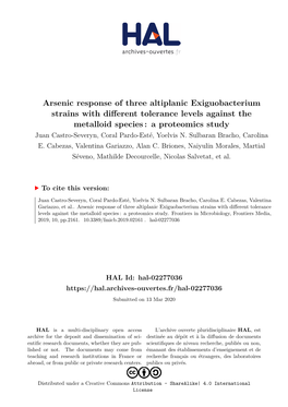 Arsenic Response of Three Altiplanic Exiguobacterium Strains With