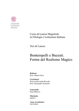 Bontempelli E Buzzati. Forme Del Realismo Magico