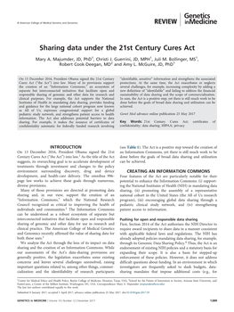 Sharing Data Under the 21St Century Cures Act