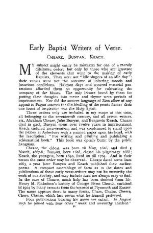 Early Baptist Writers of Verse