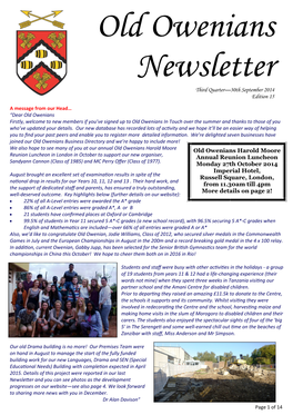 Old Owenians Newsletter Sept 2014 Draft.Pdf