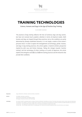TRAINING TECHNOLOGIES Science, Humans and Dogs in the Age of Positive Dog Training