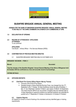 Bushfire Brigade Annual General Meeting