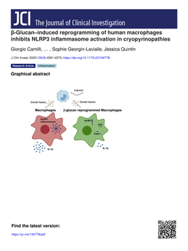 Β-Glucan–Induced Reprogramming of Human Macrophages Inhibits NLRP3 Inflammasome Activation in Cryopyrinopathies