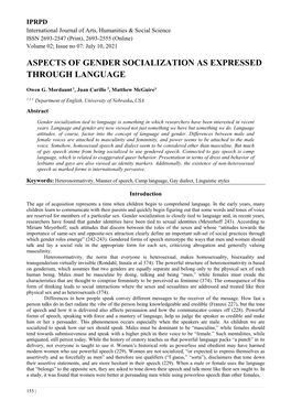 Aspects of Gender Socialization As Expressed Through Language