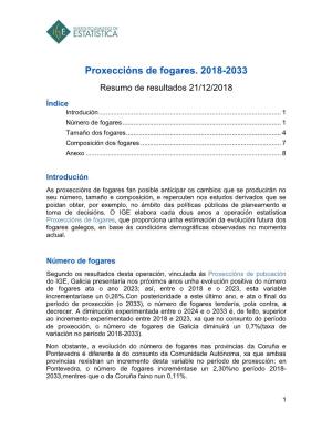 Proxeccións De Fogares. 2018-2033 Resumo De Resultados 21/12/2018