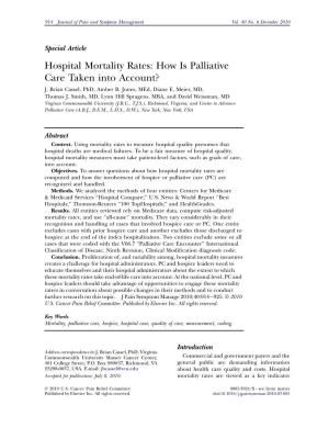 Hospital Mortality Rates: How Is Palliative Care Taken Into Account? J
