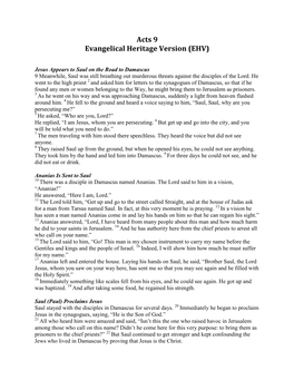 Acts 9 Evangelical Heritage Version (EHV)