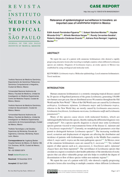 Relevance of Epidemiological Surveillance in Travelers: an Imported Case of Leishmania Tropica in Mexico