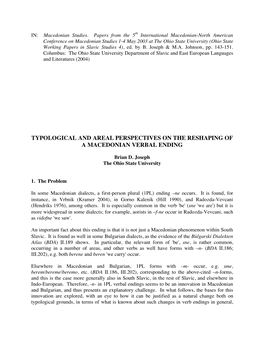 Typological and Areal Perspectives on the Reshaping of a Macedonian Verbal Ending