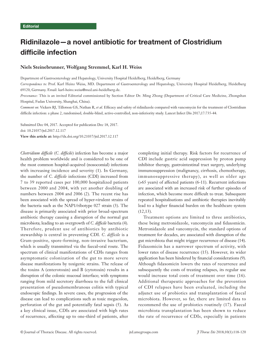 Ridinilazole—A Novel Antibiotic for Treatment of Clostridium Difficile Infection