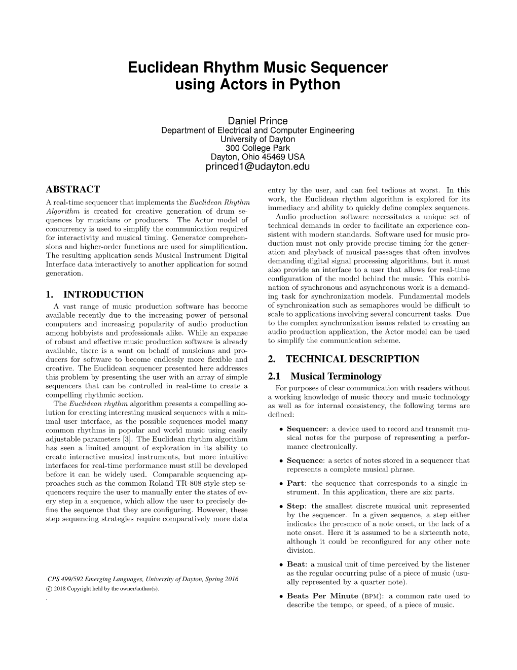 Euclidean Rhythm Music Sequencer Using Actors in Python