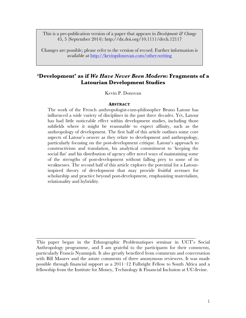 Fragments of a Latourian Development Studies