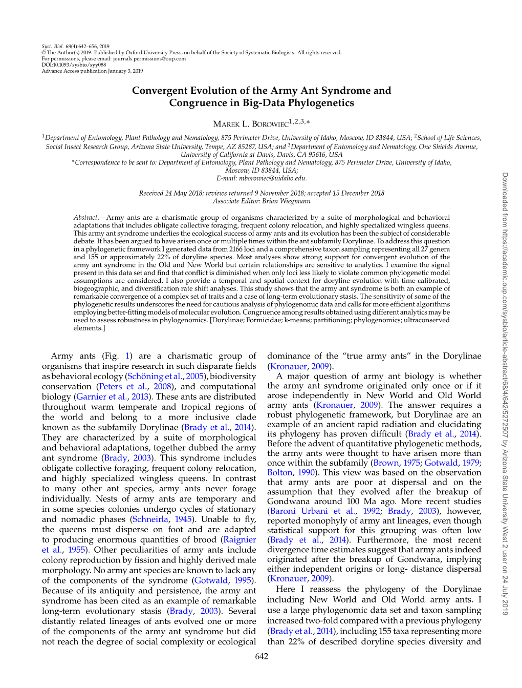 Convergent Evolution of the Army Ant Syndrome and Congruence in Big-Data Phylogenetics