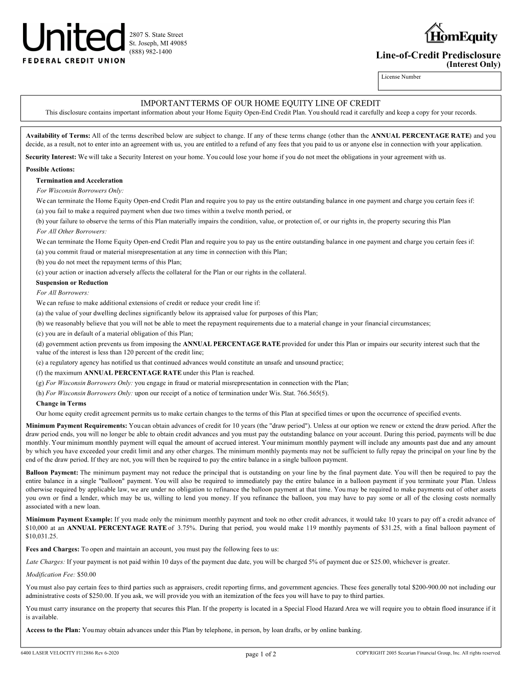 Line-Of-Credit Predisclosure (Interest Only) License Number