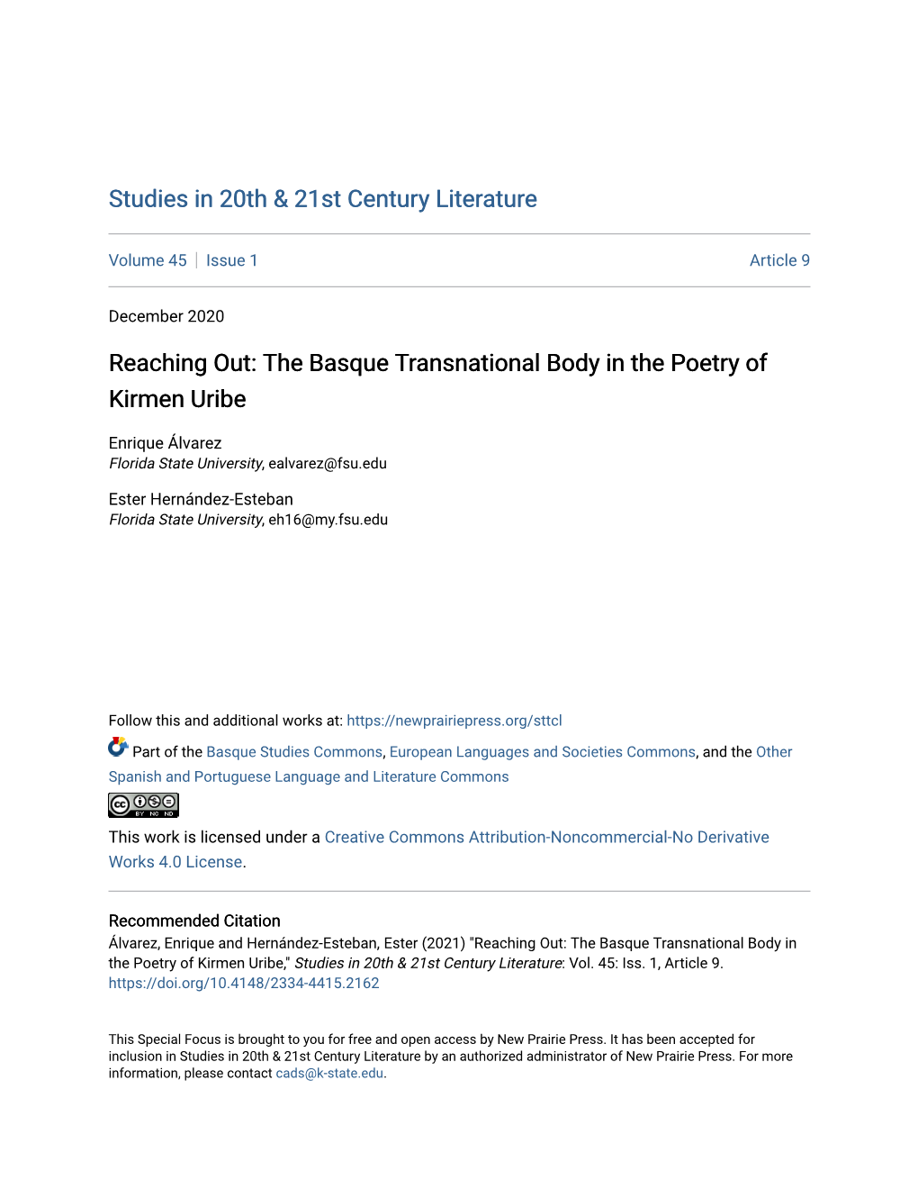 The Basque Transnational Body in the Poetry of Kirmen Uribe