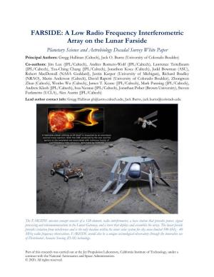 FARSIDE: a Low Radio Frequency Interferometric Array on the Lunar