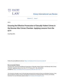 Ensuring the Effective Prosecution of Sexually Violent Crimes in the Bosnian War Crimes Chamber: Applying Lessons from the ICTY