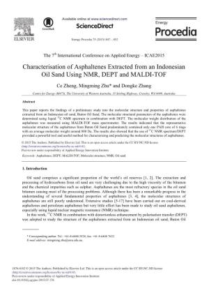 Characterisation of Asphaltenes Extracted from an Indonesian Oil Sand Using NMR, DEPT and MALDI-TOF