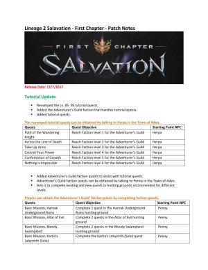 Lineage 2 Salavation - First Chapter - Patch Notes