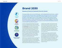Brand 2030 Brands As a Force for Good and a Force for Growth