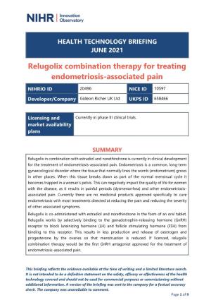 Relugolix Combination Therapy for Treating Endometriosis-Associated Pain
