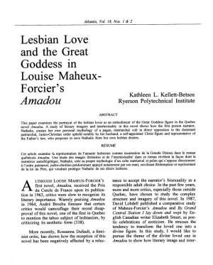 Lesbian Love and the Great Goddess in Louise Maheux- Forcier's Amadou