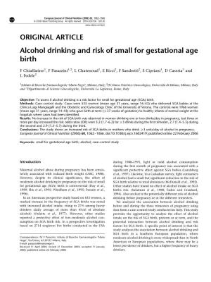 Alcohol Drinking and Risk of Small for Gestational Age Birth