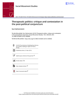 Critique and Contestation in the Post-Political Conjuncture