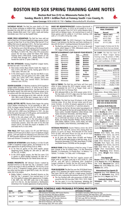 BOSTON RED SOX SPRING TRAINING GAME NOTES Boston Red Sox (3-5) Vs