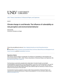 Climate Change in Rural Nevada: the Influence of Vulnerability on Risk Perception and Environmental Behavior