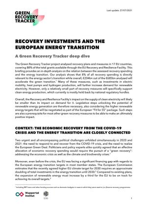 Recovery Investments and the European Energy Transition