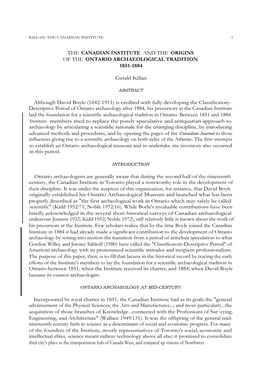 The Canadian Institute and the Origins of the Ontario Archaeological Tradition 1851-1884