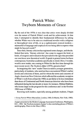 Patrick White: Twyborn Moments of Grace