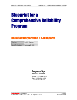 Blueprint for a Comprehensive Reliability Program