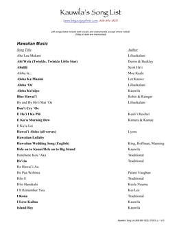 Song List ( 808-896-1823)