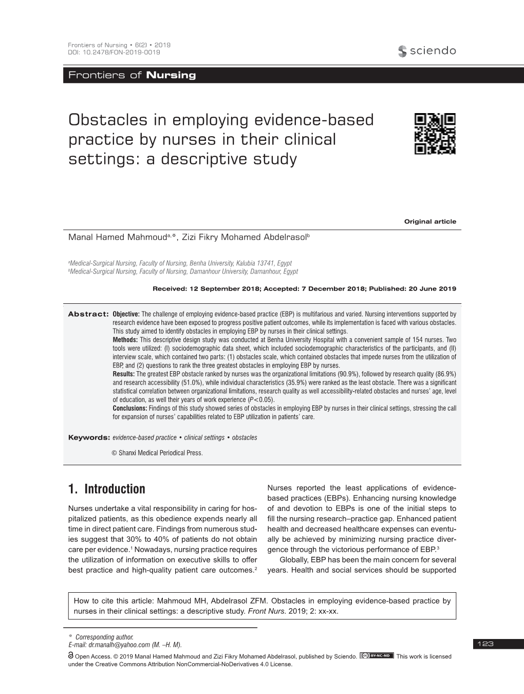 Obstacles in Employing Evidence-Based Practice by Nurses in Their Clinical Settings: a Descriptive Study