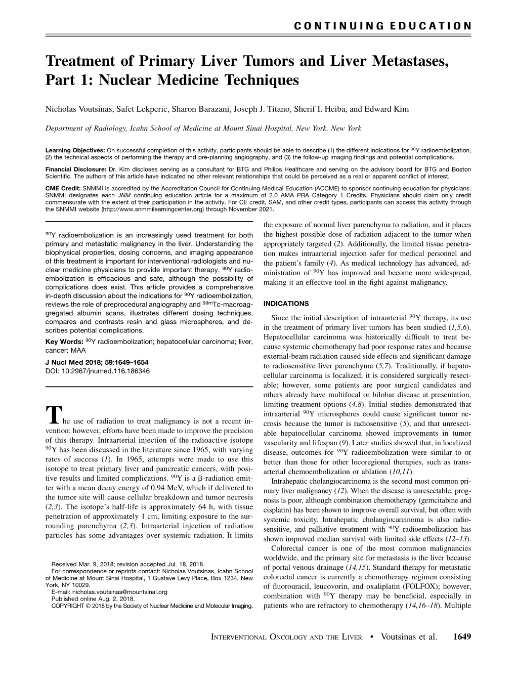 Treatment of Primary Liver Tumors and Liver Metastases, Part 1: Nuclear Medicine Techniques