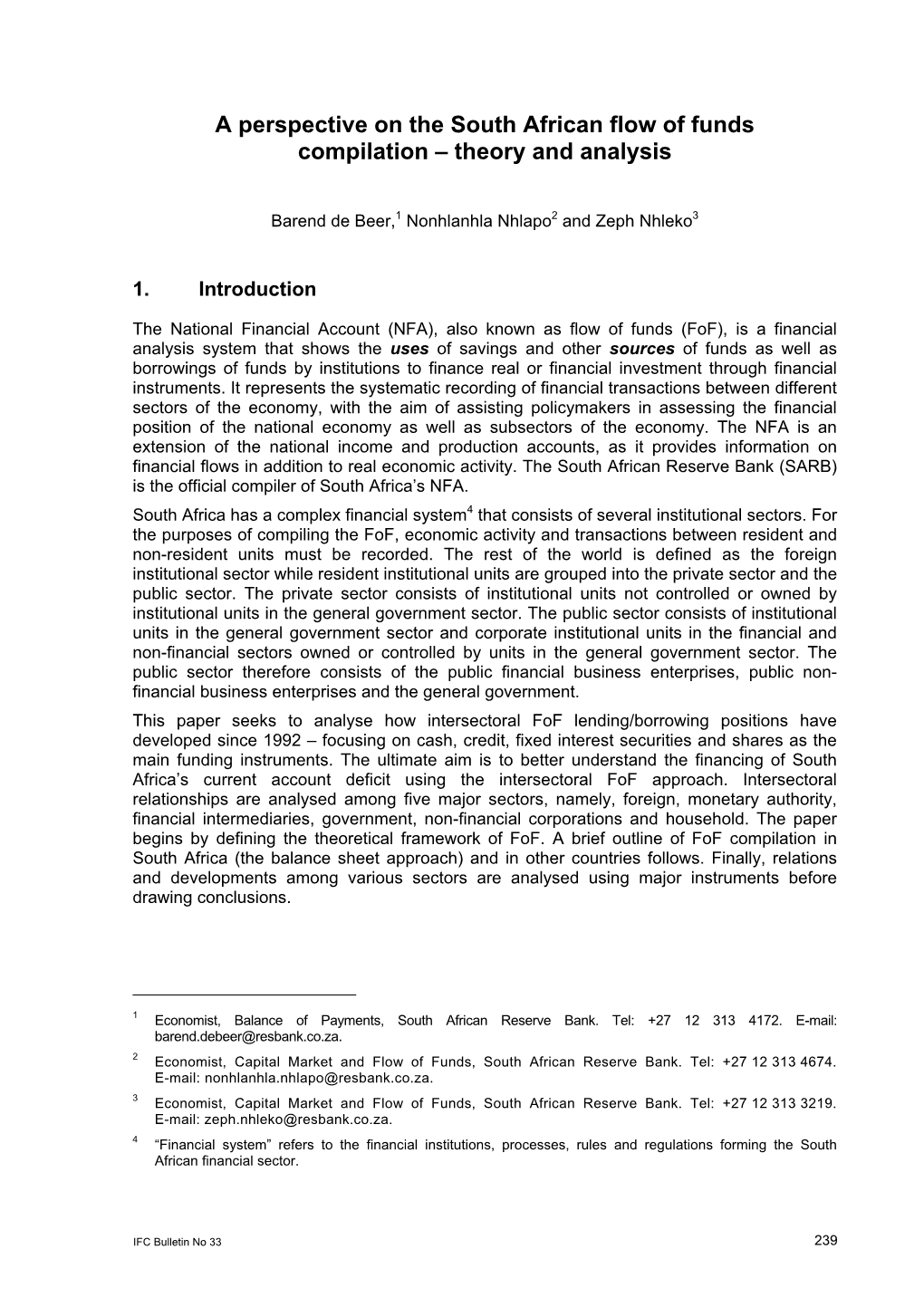 A Perspective on the South African Flow of Funds Compilation – Theory and Analysis