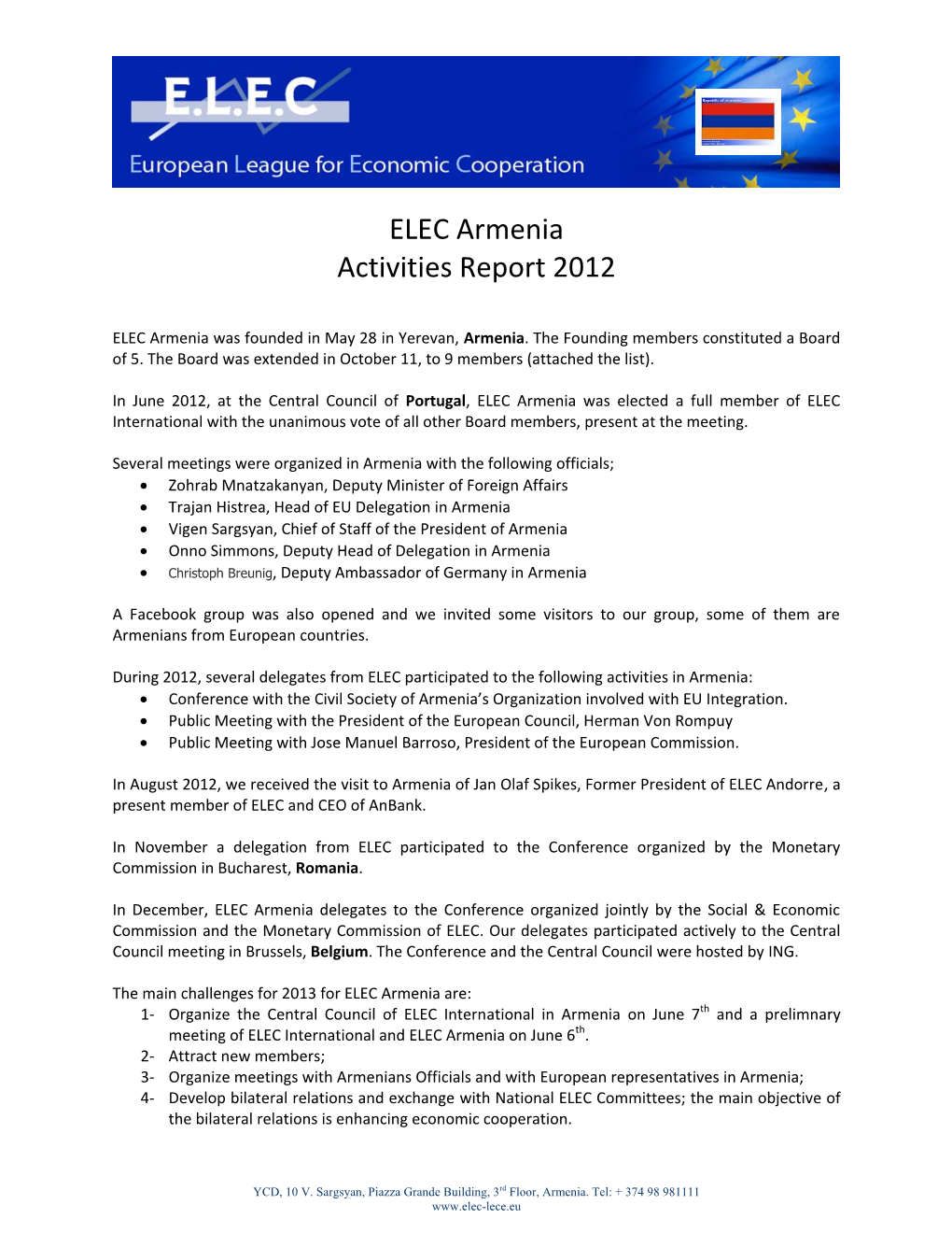 ELEC Armenia Activities Report 2012