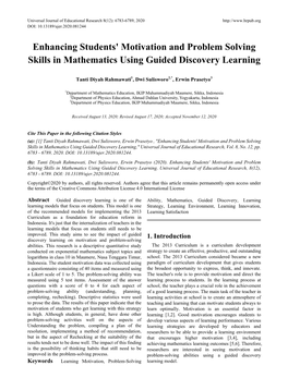 Enhancing Students' Motivation and Problem Solving Skills in Mathematics Using Guided Discovery Learning