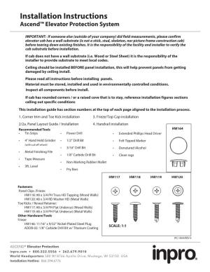 Installation Instructions Ascend™ Elevator Protection System